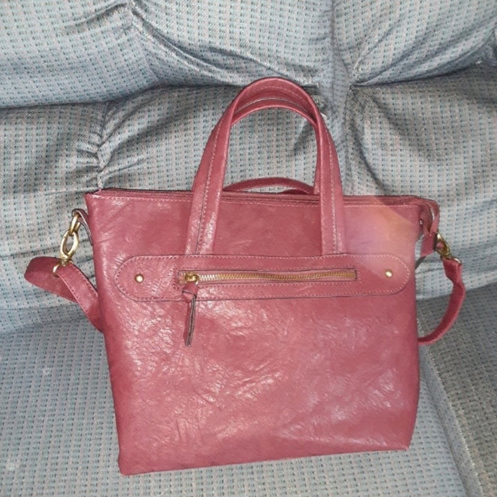 Bueno dark mauve handbag with detachable shoulder strap *meas. on pics*